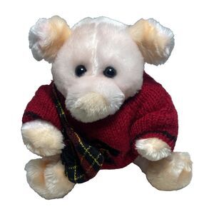 Kelly Plush Pink Pig in Red Scotty Dog Knit Sweater With Bag  Sitting 10.5 inch
